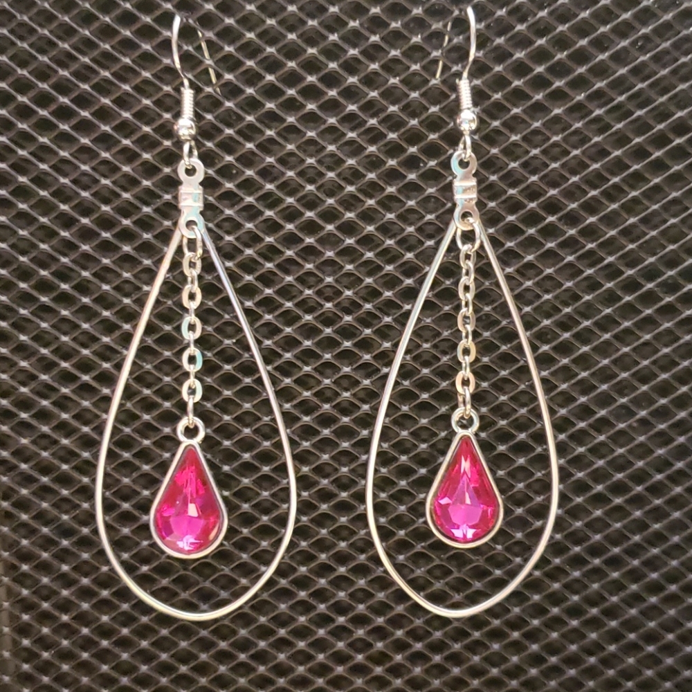 3/$20 | Fuchsia and silver teardrop earrings